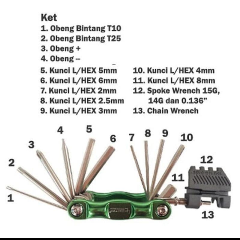 Kunci L Set 15 in 1 Toolkit Set United Multi Fungsi Original