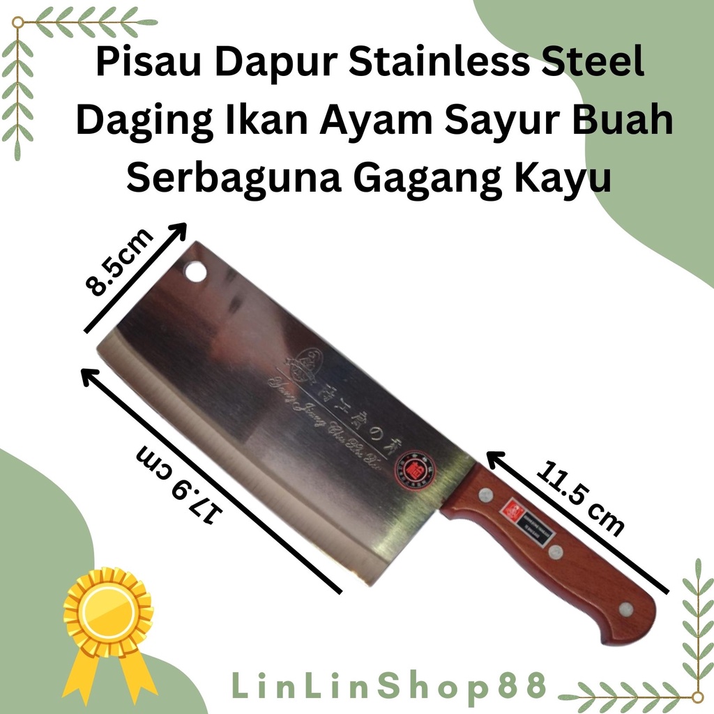 Pisau Dapur Stainless Steel Daging Ikan Ayam Sayur Buah Serbaguna Gagang Kayu