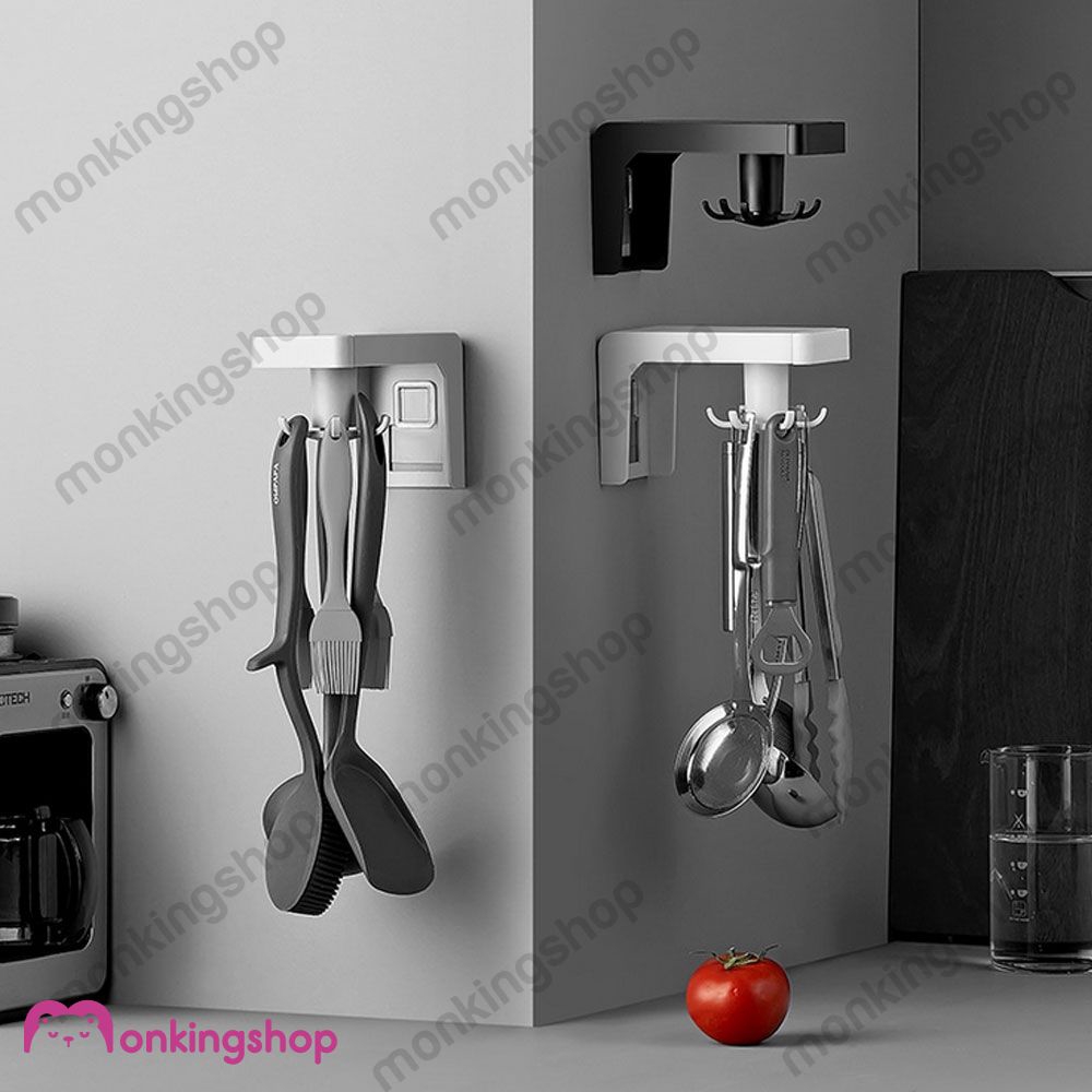 Mkid No Punching Kitchen Wall Storage Rack Rotary Expansion Couple Pot Shovel Spoon Wall Hangings Artifact Shopee Indonesia