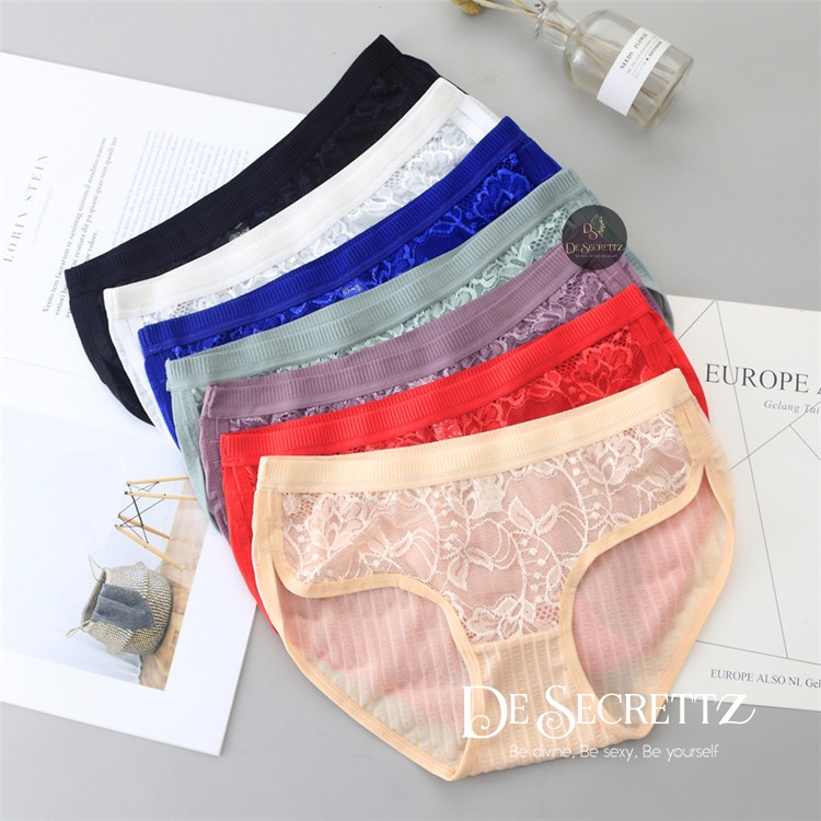 DeSecrettz PANTIES #039 Celana Dalam Wanita, Sexy Lace Panties Women's Ice Silk Large Size Low Waist