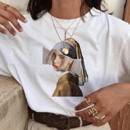 Billie Eilish Vermeer T-shirt | Kaos T-shirt Longgar Lengan Pendek Versi Aesthetic Motif Print