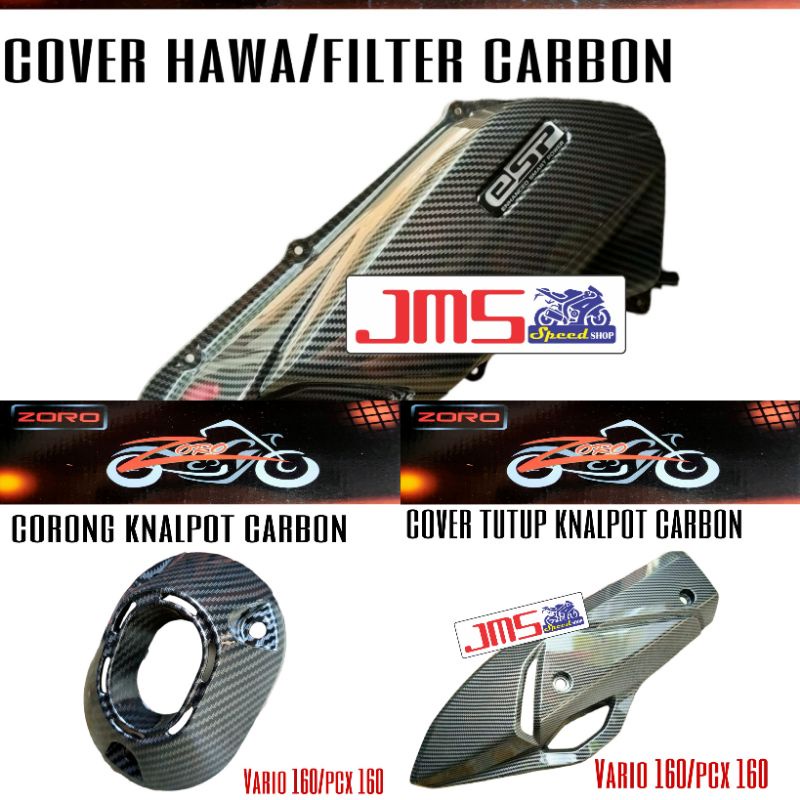 paketan cover tutup knalpot/filter hawa/corong knalpot carbon pcx 160 new dan vario 160 new zoro