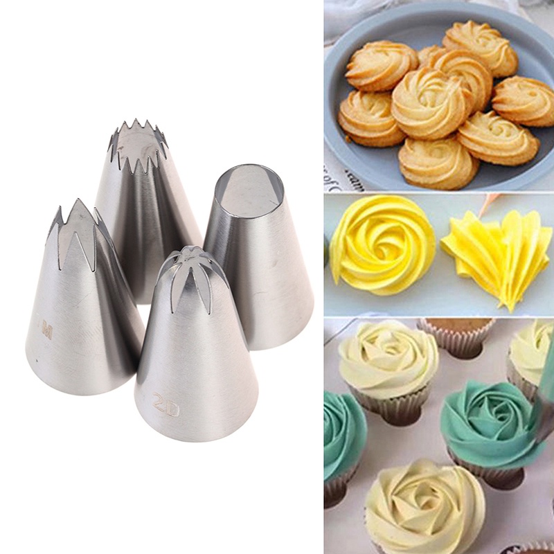 4pcs Spuit Piping Bahan Stainless Steel Ukuran Medium Untuk Dekorasi Kue