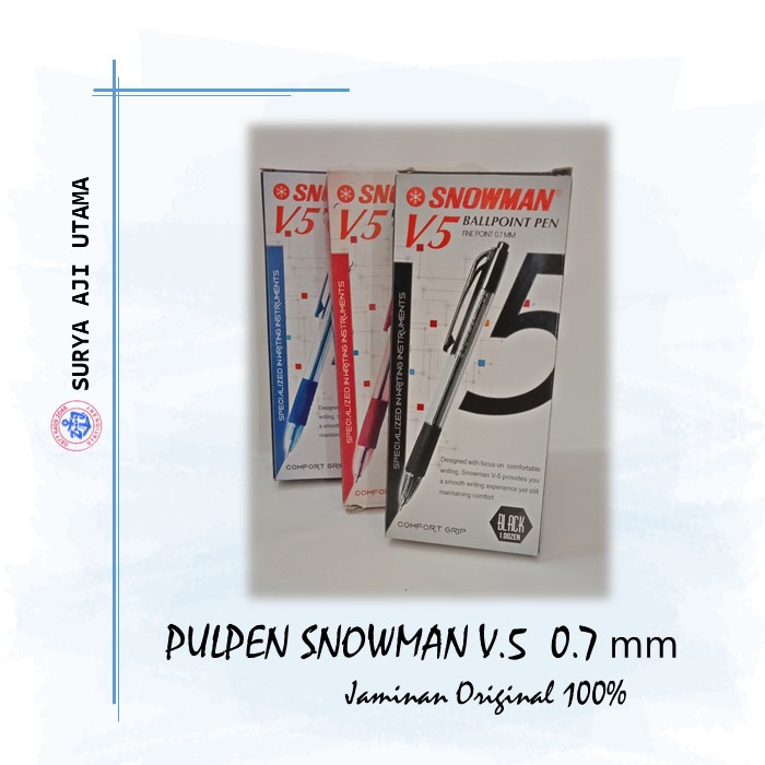 

Pulpen Snowman V5 0.7 mm | Harga Per Pack Isi 12 Pcs