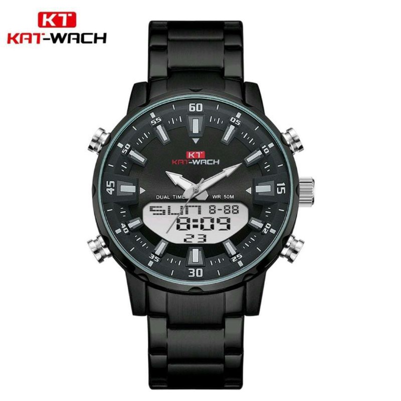 TRENDINGGGGG_0KAT-WACH_KT1815 Jam Tangan Pria Digital Analog Stainless Steel_Luminous