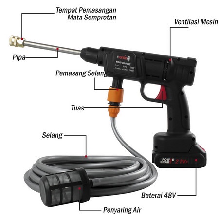 CORDLESS JET CLEANER 21V JLD MESIN CUCI MOTOR MOBIL AC STEAM BATERAI 21V