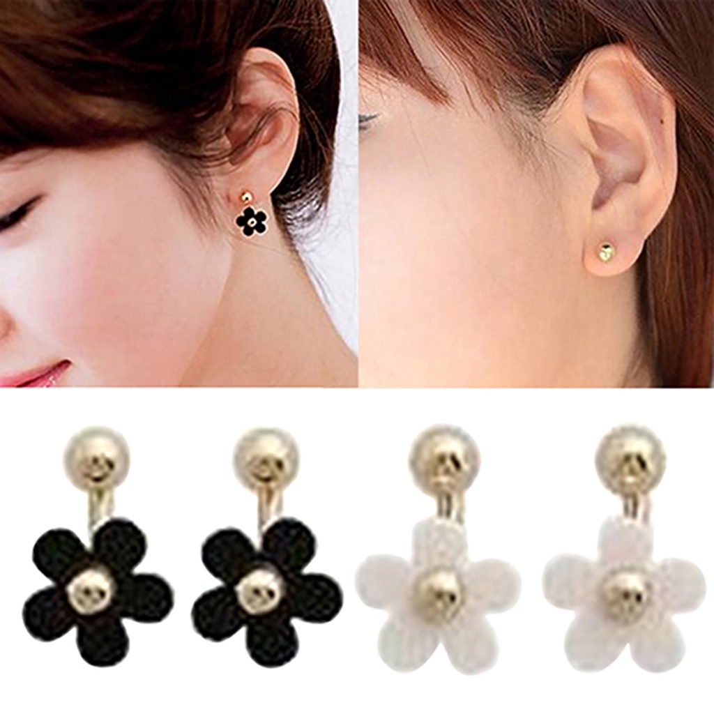 Hu Hu Hu Hu Hu Alat Bantu Pasang Kacamata♡ 1 Pasang Anting Tusuk Motif Bunga Bahan Alloy Untuk Wanita