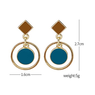 Anting Tusuk Bentuk Geometri Bulat / Kotak retro Bahan Sterling silver 925 Warna Biru Untuk Wanita