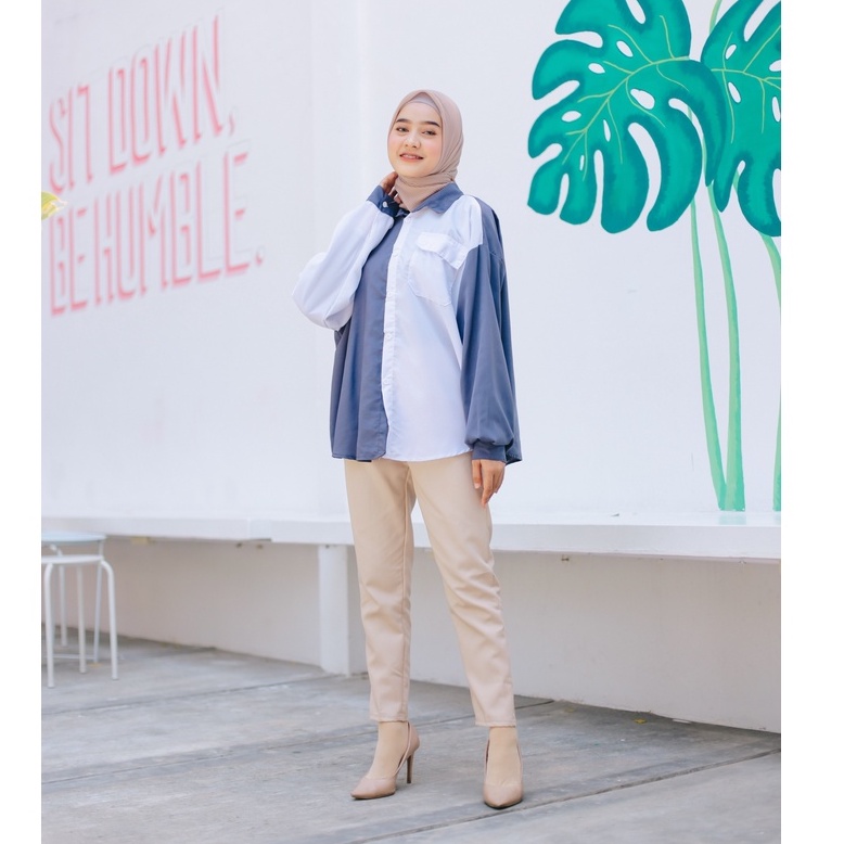 (DBY) KEMEJA ATASAN AGALA TWO TONE BLOUSE DAILY OVERSIZE WOLFIS