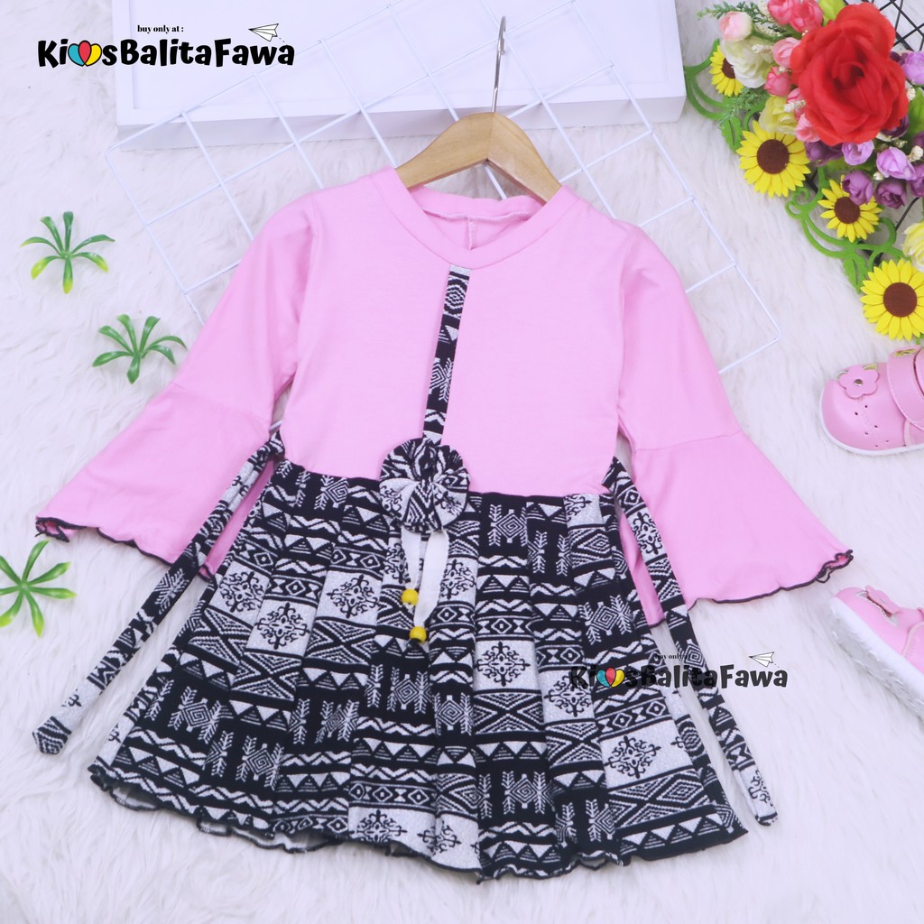 Dress Sissy 1-2 Tahun / Dress Anak Lengan Panjang 3/4 Baju Perempuan Dres Terompet Cutbray Blouse