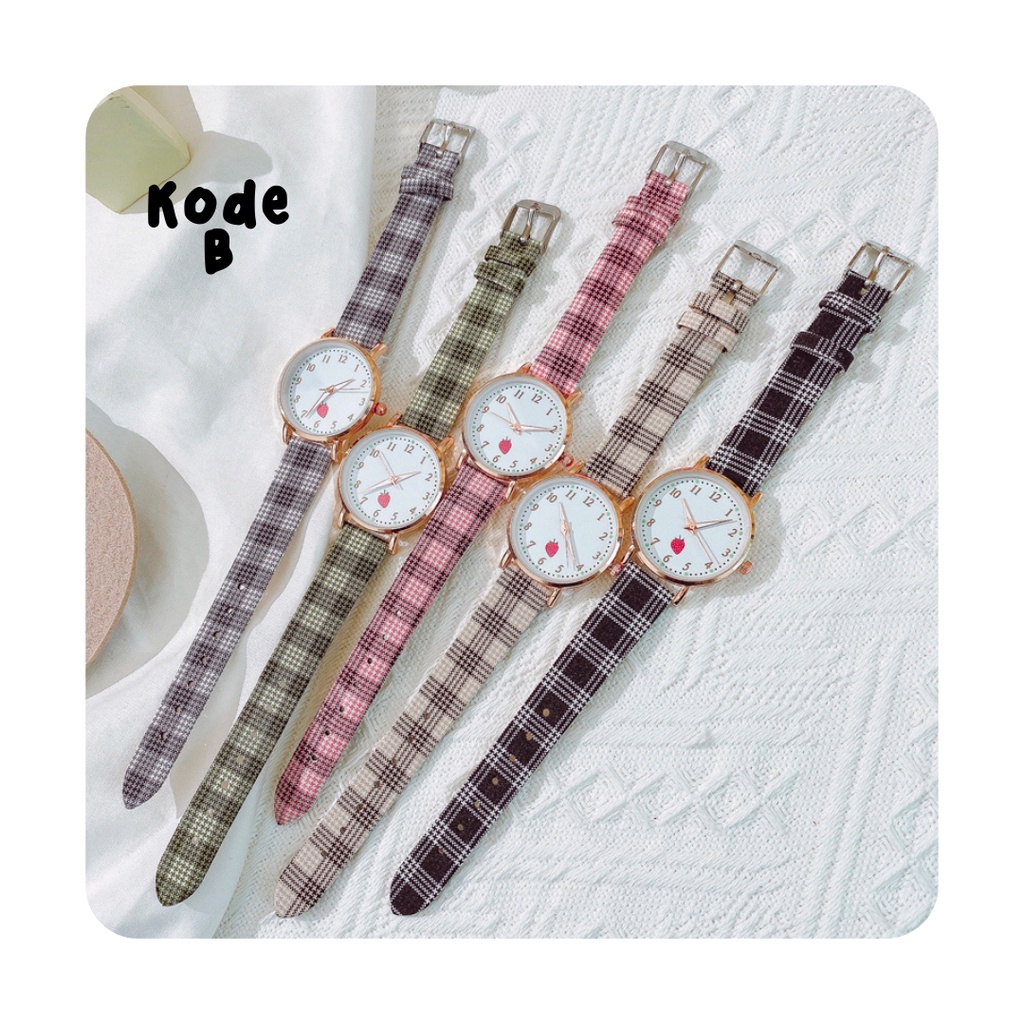 FYGALERYSURABAYA J185 Jam Tangan Analog Watch Wanita Strap Kotak Kotak Korean Style