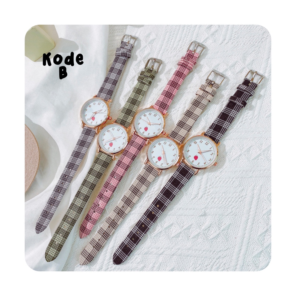 MARKAS J185 Jam Tangan Analog Watch Wanita Strap Kotak Kotak Korean Style