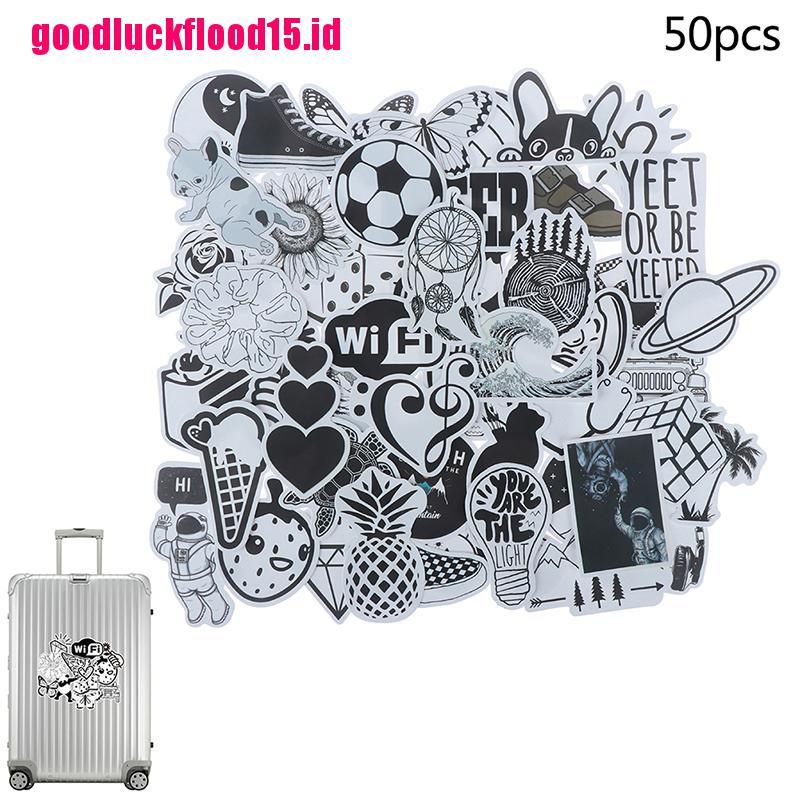 (LUCKID) 50pcs Stiker Decal Anti Air Warna Hitam Putih Untuk Laptop / Ipad