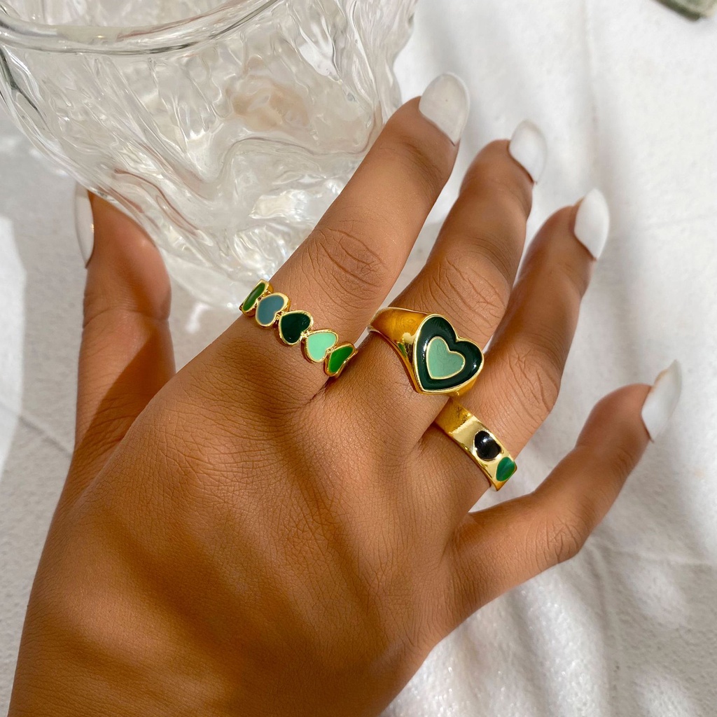 Hu Hu Hu Hu Hu Alat Bantu Pasang Kacamata♡ 1 Set Cincin Knuckle Bentuk Hati Dapat Ditumpuk Untuk Wanita