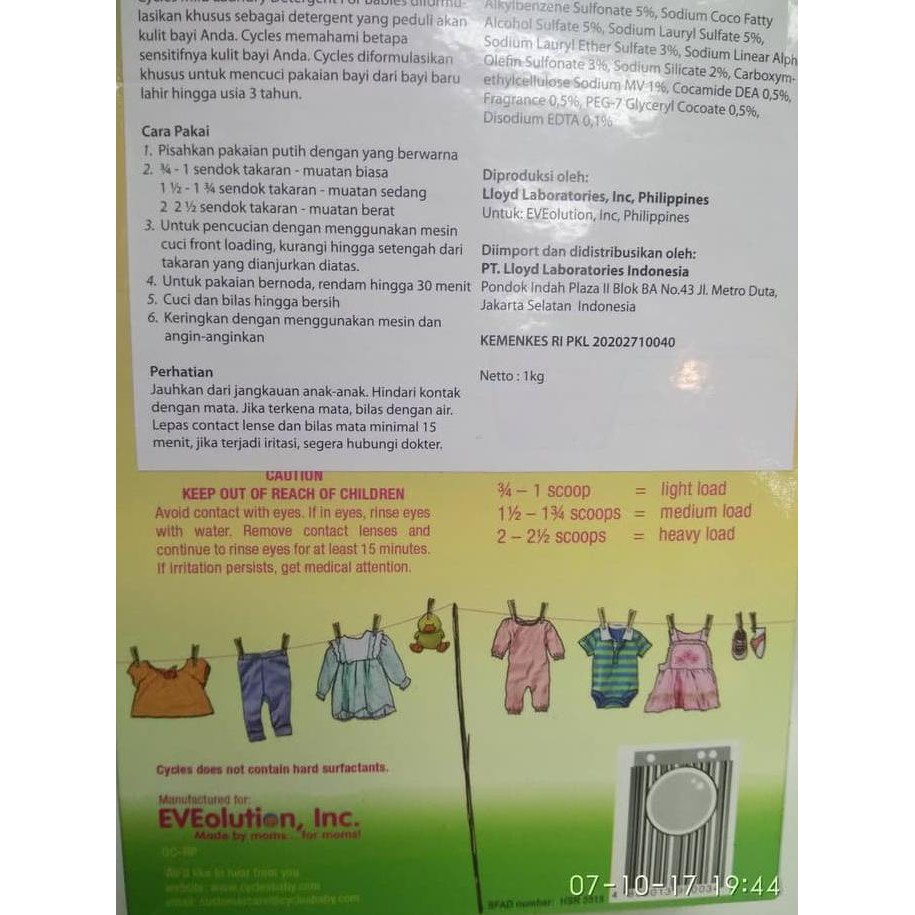 

Cycles Mild Laundry Detergent 1 Kg ( Detergen Bubuk )