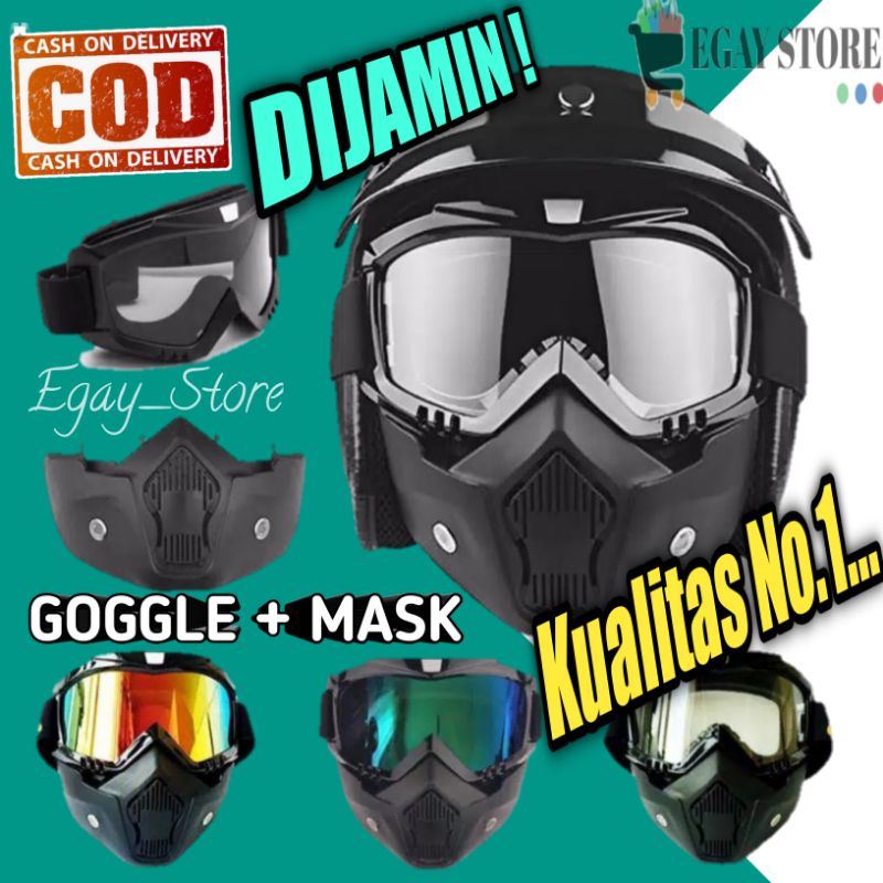 Goggle Helm Mask Set Kacamata Gogle Goggles Gogles Set Masker Motor Cross Aksesoris Pengendara Murah