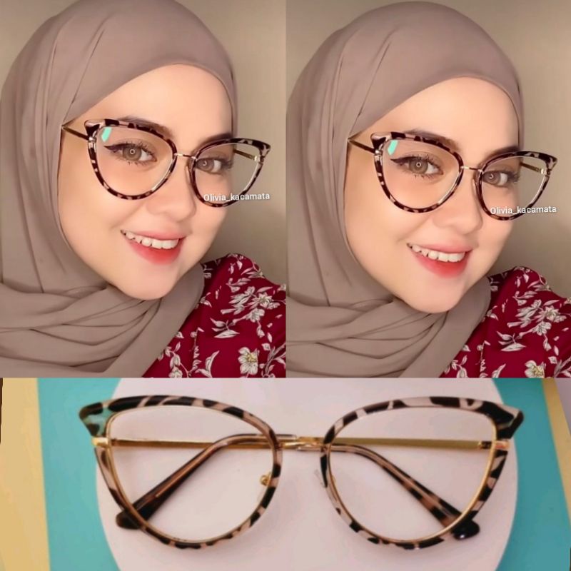 kacamata wanita cat Eye bisa normal dan minus paket lensa photocromic dan blueray frame 95303
