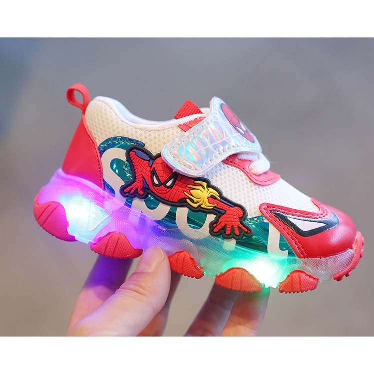 171-NEW Sepatu kets olahraga anak motif spiderman dengan LED