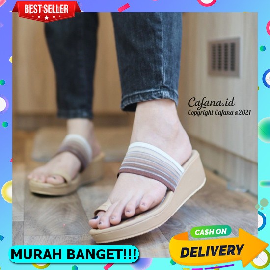 Sendal Wanita Wedges Kaca Pesta Elegan Premium Impor Kondangan Import Perempuan Korea Branded Tahu M