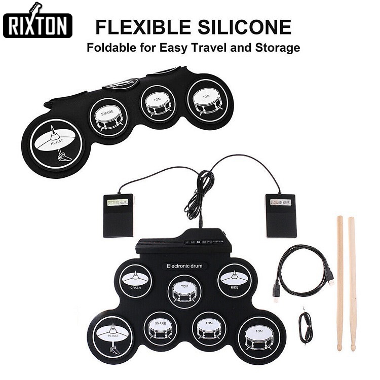 Rixton Digital Portabel Drum Roll Drum Elektronik Perkusi Portabel Silicone Hand Roll Drum Kit Drum Jazz USB Elektronik Drum Kit