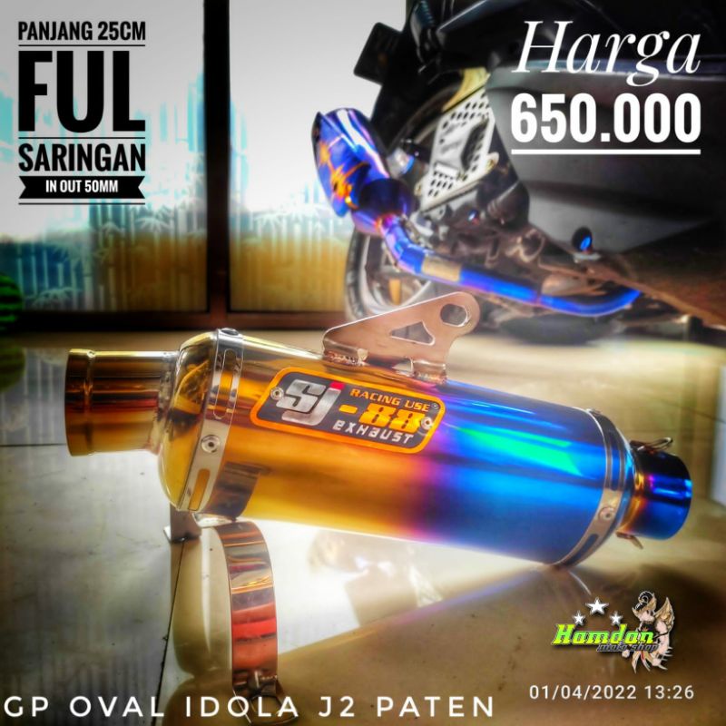 SILINCER KNALPOT SJ-88 EXHAUST GP OVAL IDOLA J2 HALF BLUE PANJANG 25 CM SARINGAN FULL
