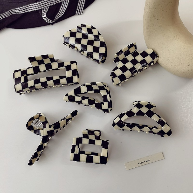 Black White Hair Clip Checkerboard Hairpin Big Size