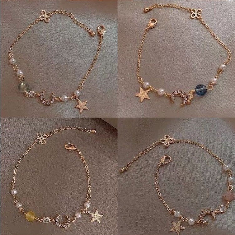 【Ready Stock】✨Gelang Dengan Anti karat Dan Anti Luntur COD Liontin Bentuk Bintang Dan Bulan Gaya Korea Untuk Aksesoris Wanita Fashion Murah 2022 Terbaru