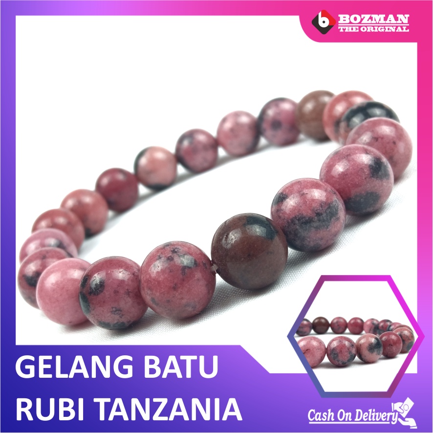 GELANG BATU GIOK PINK RUBI TANZANIA 10MM ELASTIS