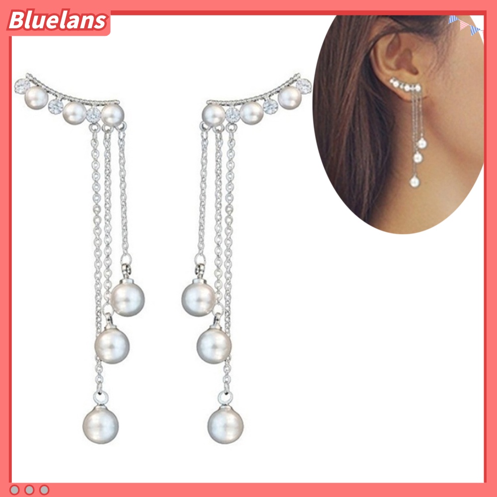 Bluelans Anting Tusuk Gantung Wanita Desain Rumbai Rantai Hias Mutiara Imitasi Untuk Hadiah