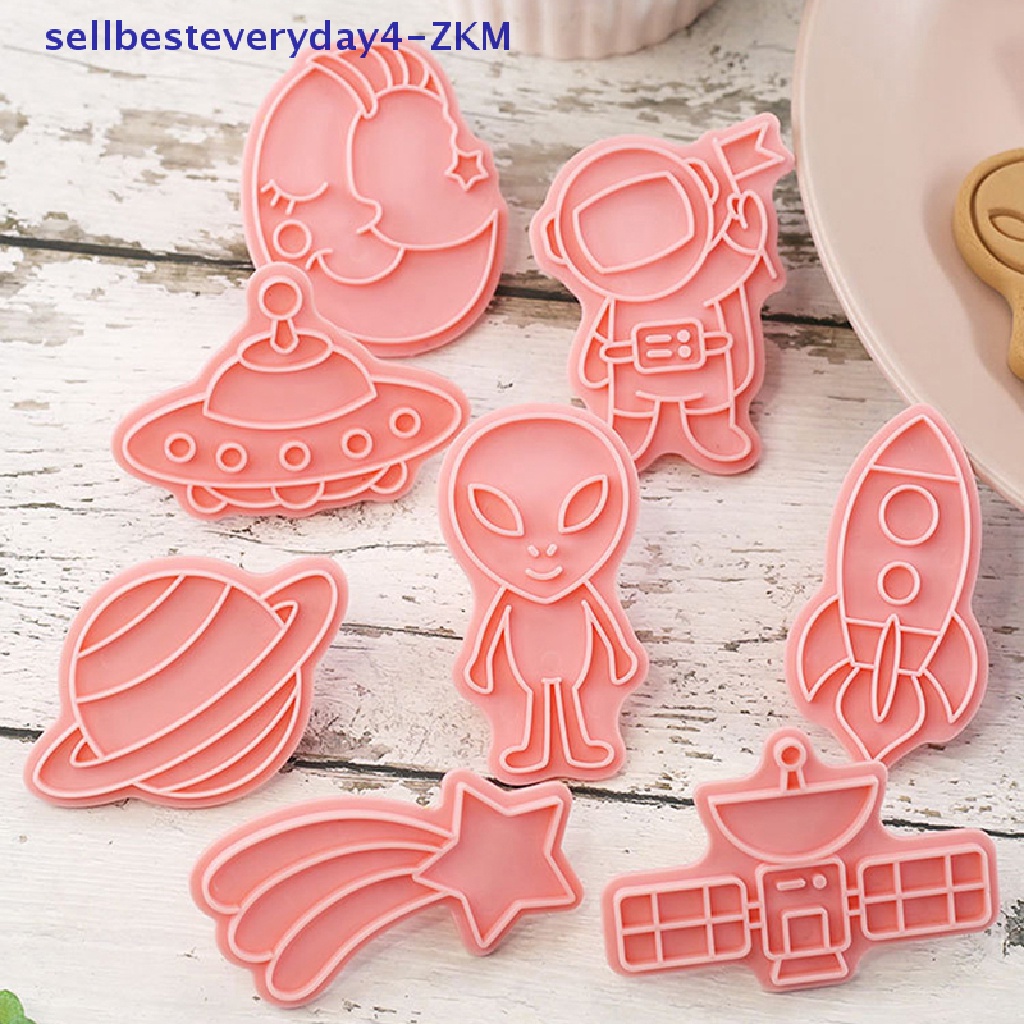 8 Pcs / set Cetakan Pemotong Biskuit / Kue / Fondant Bentuk Kartun Astronot Luar Angkasa 3D Untuk Perlengkapan Dapur