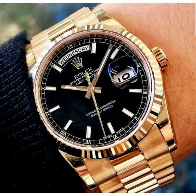 jam tangan pria rolex datejust gold black dial swiss clone premium garansi 1 tahun