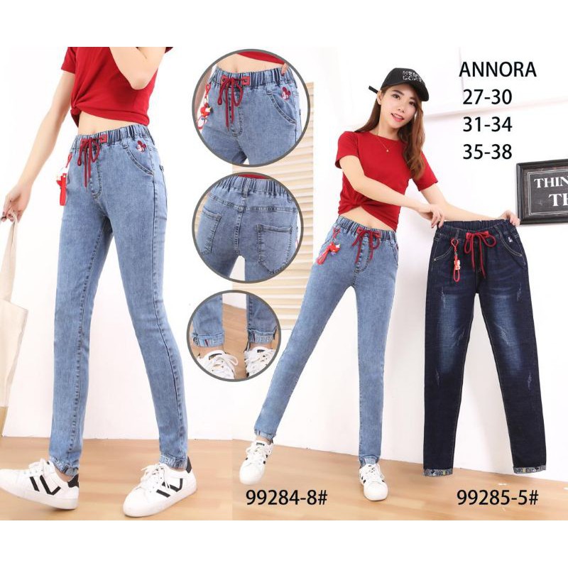 ANNORA JEANS IMPORT KARET PINGGANG, SIZE 27 SAMPAI 34