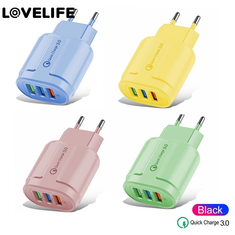 Adapter Charger Dinding 3 Port USB 3.0 Fast Charging Plug US / EU Untuk Handphone