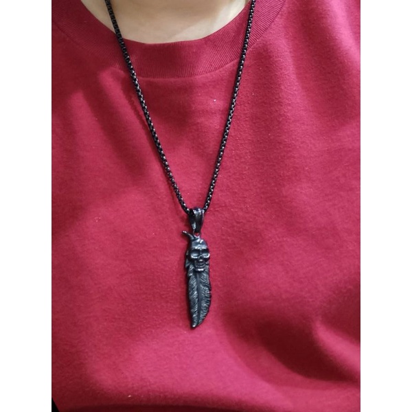 Kalung Titanium Import Black Hitam Motif Tengkorak X1