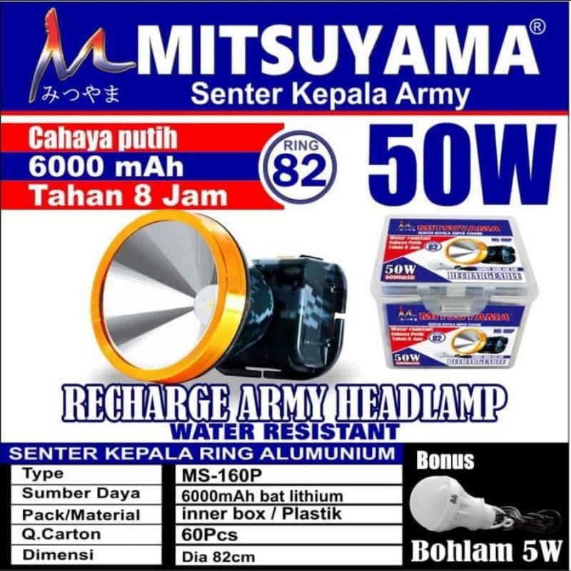 Senter Kepala Army MS-160P +Bohlam 50wat