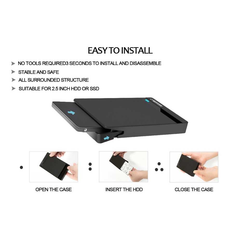 SEATAY HD213 - 2.5 inch SATA to USB 3.0 HDD Enclosure Case - CASE ONLY