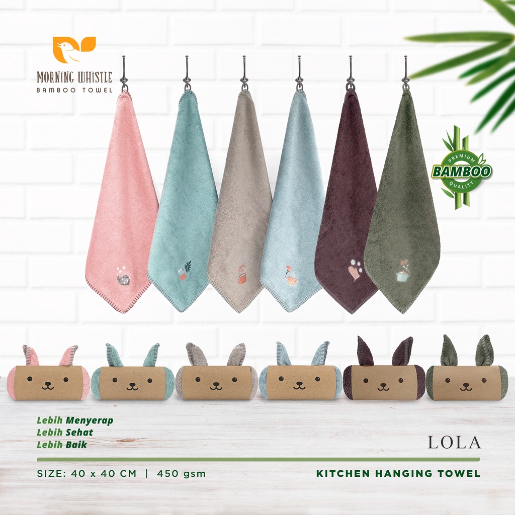 MWB Serbet Lap Gantung Morning Whistle Bamboo LOLA / Lap Tangan / Handuk Tangan 40x40cm