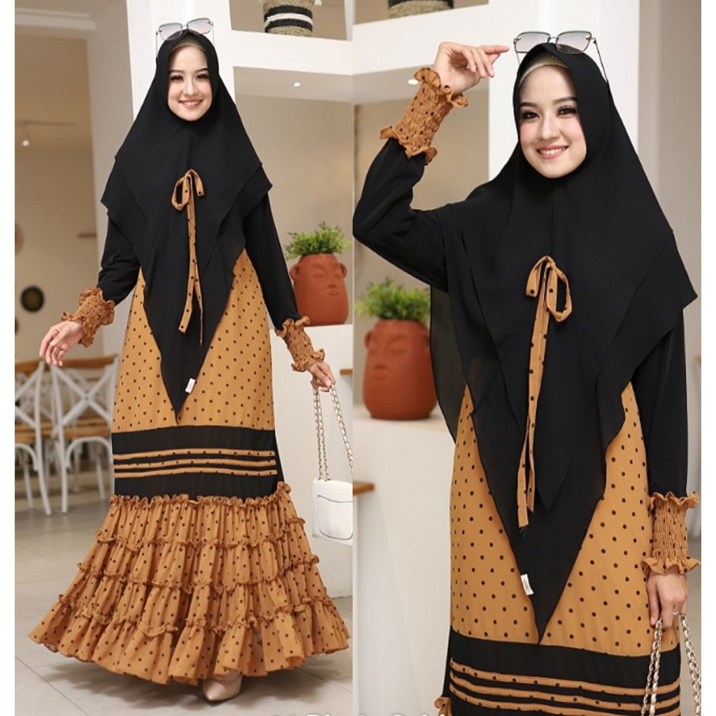 SALE Paling MURAH | SENJA by SS Gamis Set Khimar Syari Pola Mermaid Motif Polka Premium ORI Brand