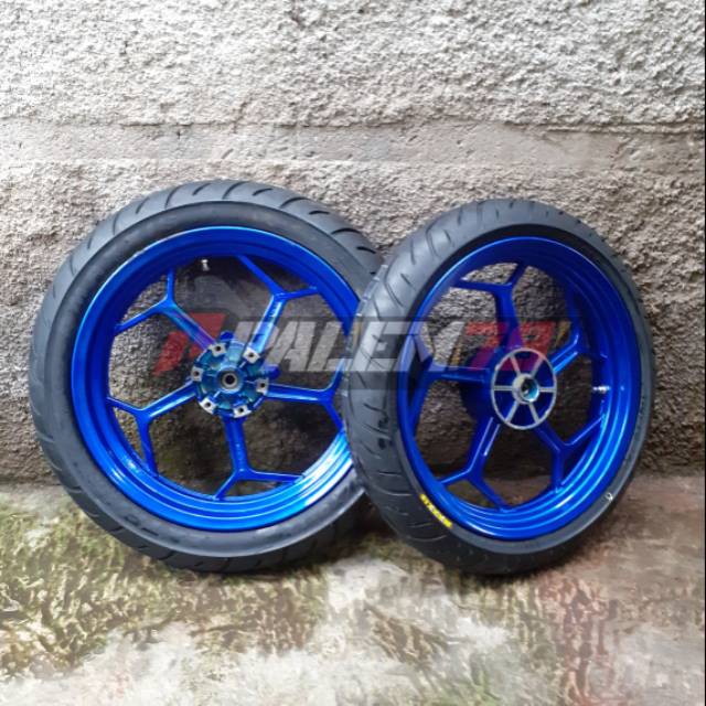 Wheelset Supermoto KLX Dtracker 150 Velg Racing Biru Ban Maxxis