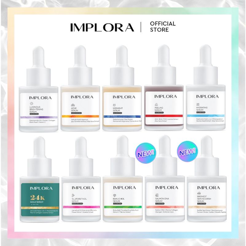 Implora Face Serum Acne serum Luminous Bright serum Midnight serum peeling serum