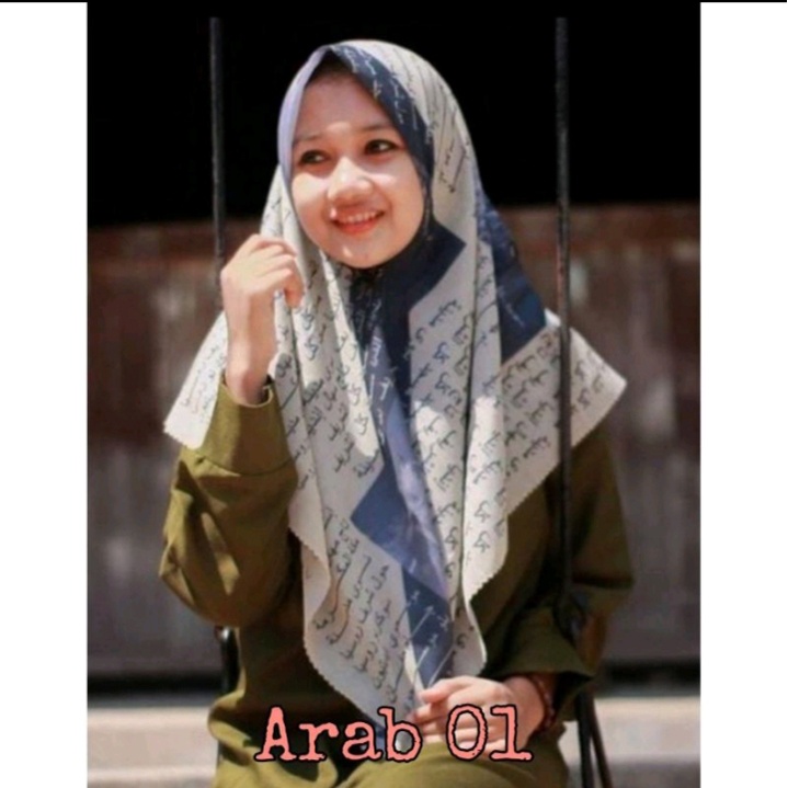 Hijab Segiempat Motif Koran arab / arabic premium / Kerudung voal best seller-ARAB 01