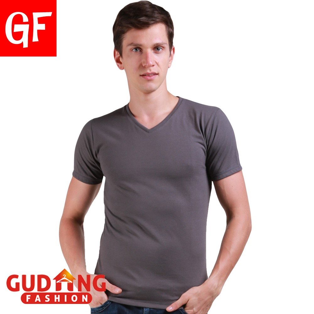 T Shirt Polos Basic Abu Muda Vneck Lengan Pendek Spandex Spandek Abu Muda – FP 521