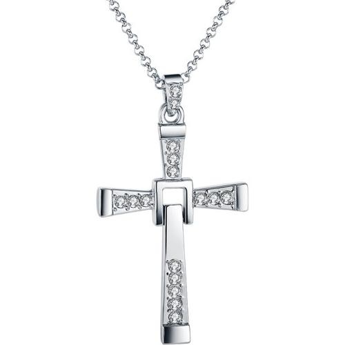 Daesar Stainless Steel Necklace for Men Necklace Hip Hop Ferocious Wolf Head Cross Necklace Pendant Silver 