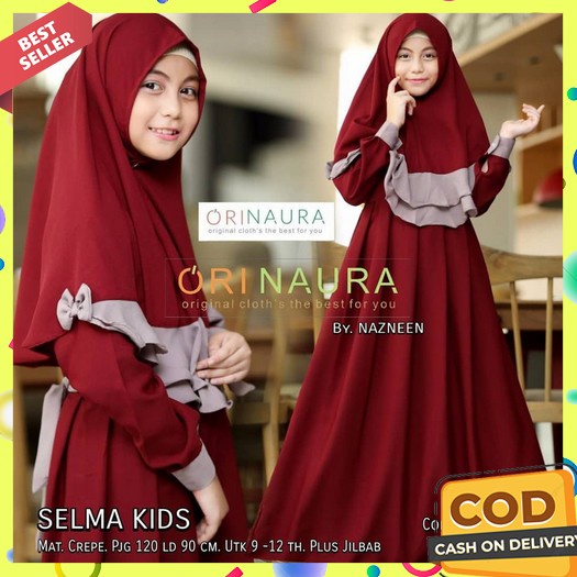 Baju Gamis Syar'I Anak Perempuan Muslim Umur 10-12 Tahun Terbaru2021 / Selena Syar'I Kids / Pakaian 