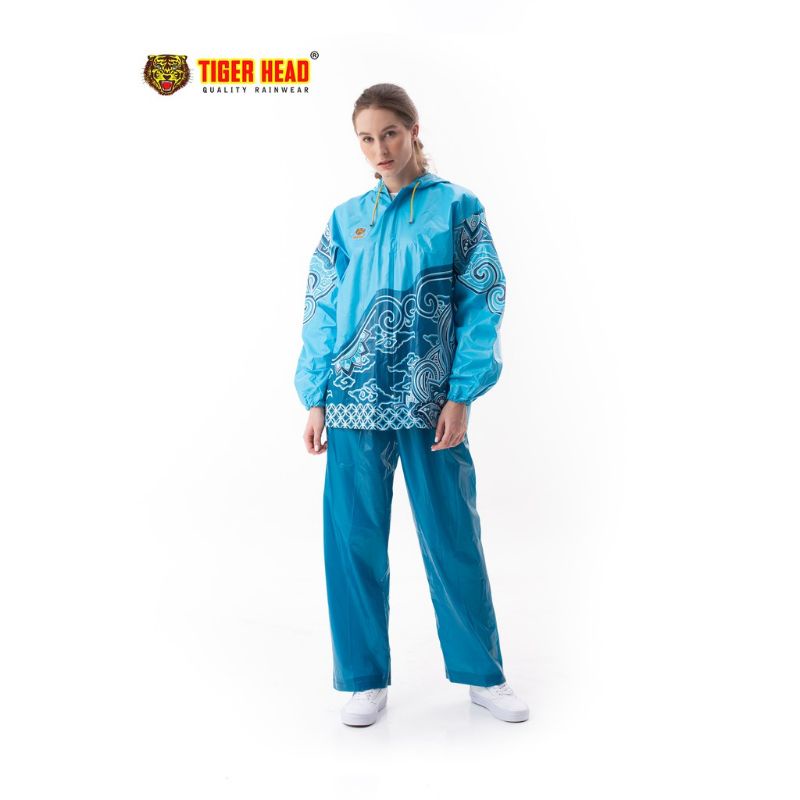 Jas Hujan Setelan Dewasa Pria Wanita Stelan Jaket+Celana Motif Batik Merek TIGER HEAD