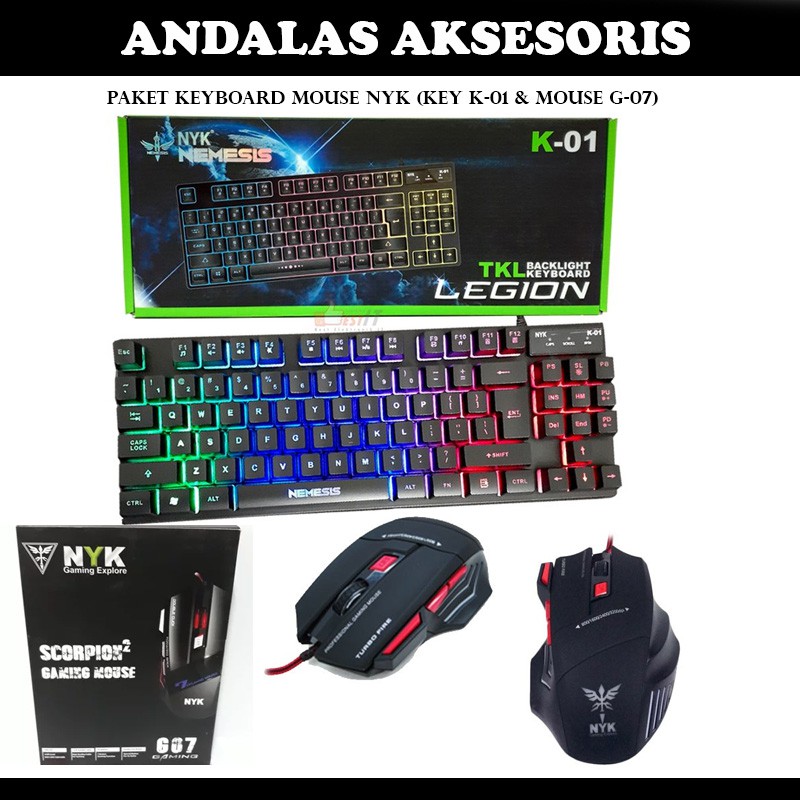 PAKET COMBO KEYBOARD MOUSE GAMING GAME RGB NYK K-01 G-07 NEMESIS WIRED