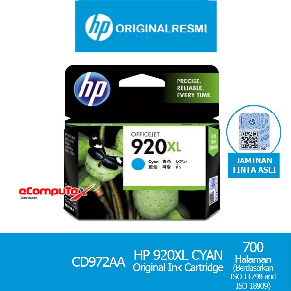 CARTRIDGE HP 920 XL CYAN / TINTA CATRIDGE HP920XL CYAN ORIGINAL - RESMI