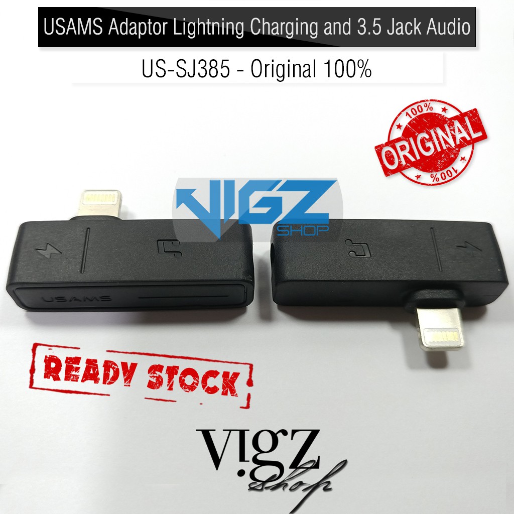 USAMS Adaptor Lightning Charging and 3.5mm Audio Adapter US-SJ385 Original