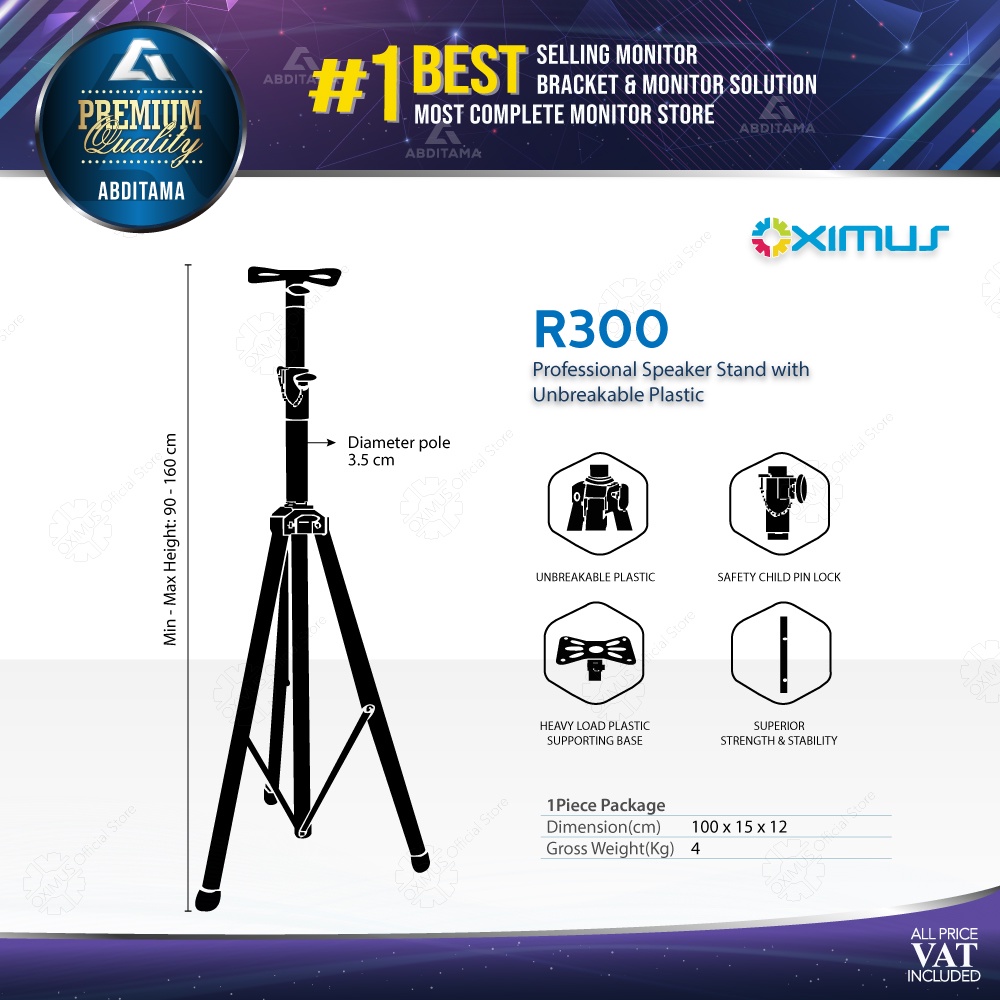 Stand Speaker Tripod kualitas bagus kokoh kuat besi tebal OXIMUS R300