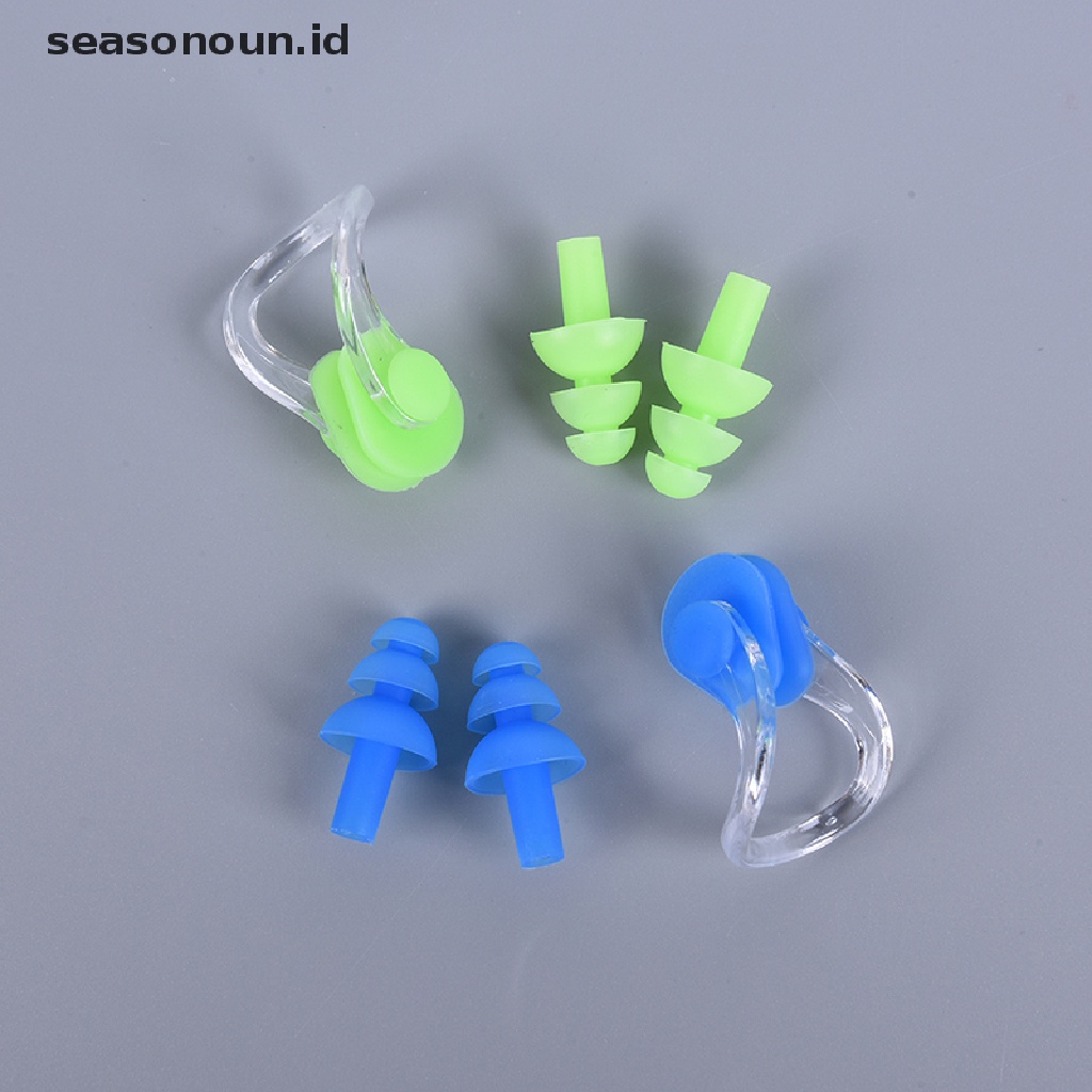 (seasonoun) Set Earplug + Klip Hidung Bahan Silikon Lembut Anti Air Untuk Renang / Olahraga